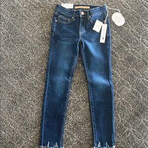 Joe's Jeans Kids Dark Blue Skinny Jeans with Frayed Hem